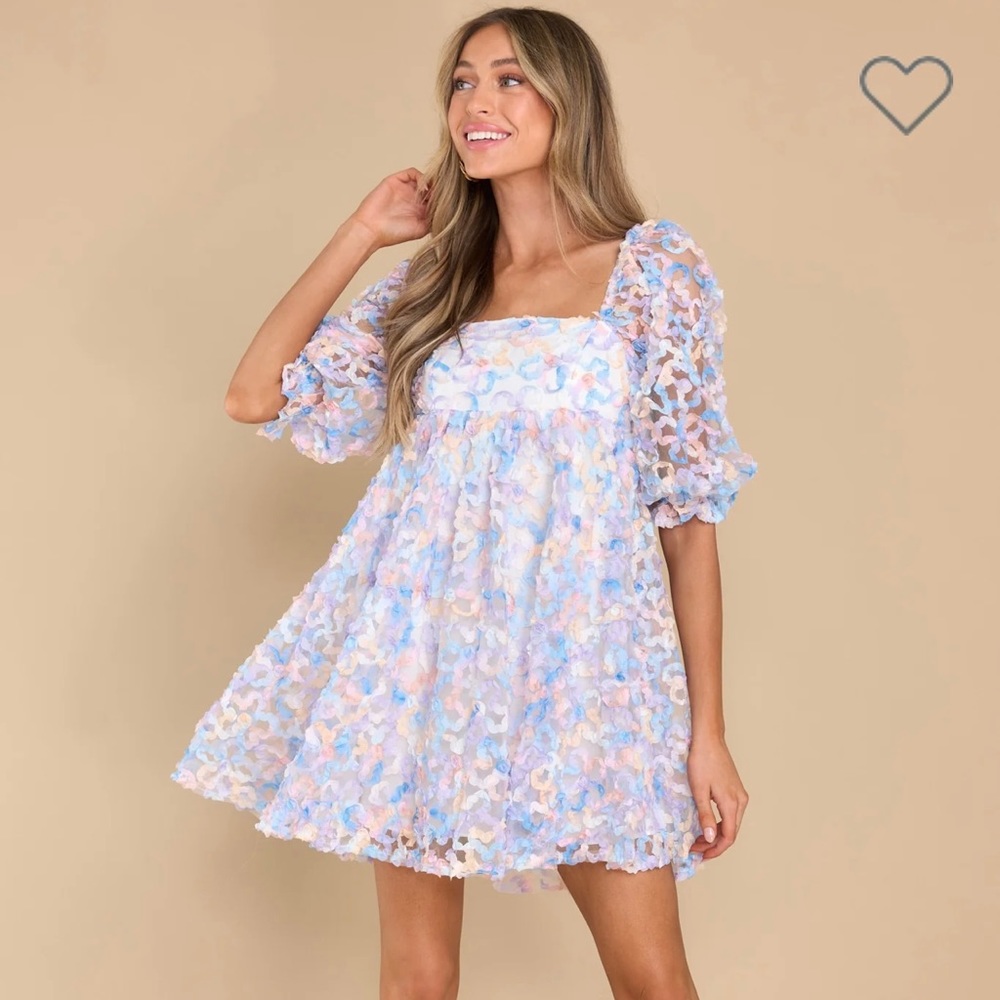Red Dress puff sleeve multicolored dress